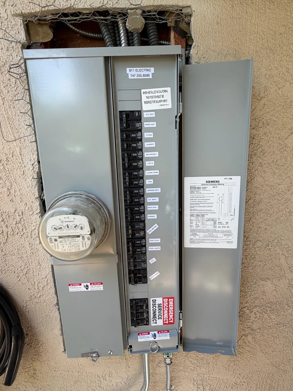 A new Siemens panel installed by our crew, with every breaker labeled