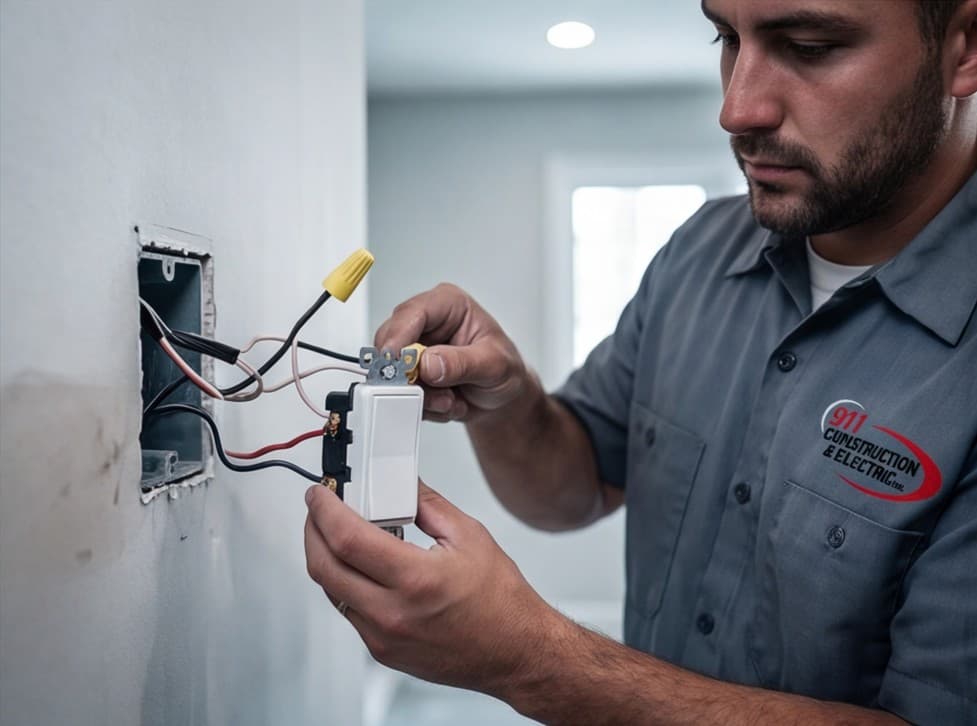 Electrician installing a light switch in a residential wall